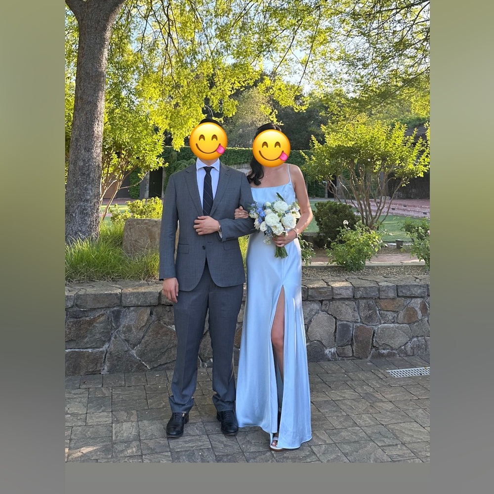 BIRDY GREY UNALTERED BRIDESMAID DRESS Misty Blue Matte Satin